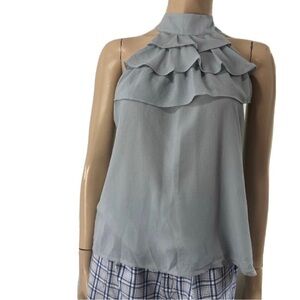Essue high neck ruffle sleeveless blue top size: M